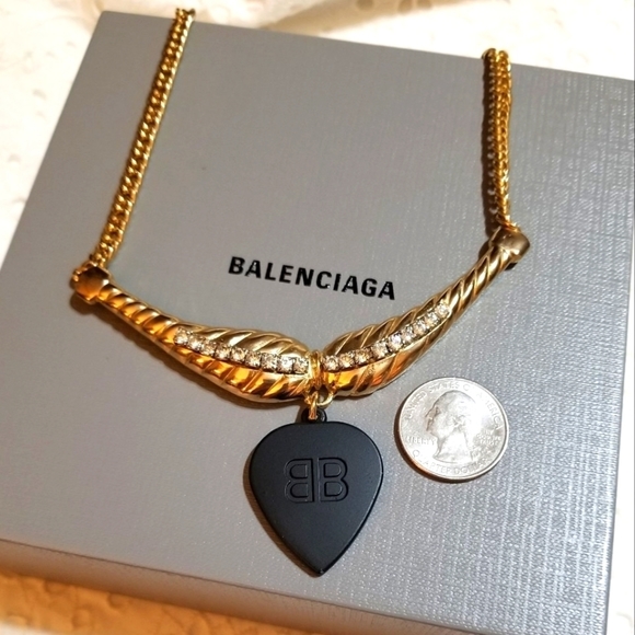 Balenciaga Jewelry - BALENCIAGA LOGO Vintage Gold Plated Crystal Necklace